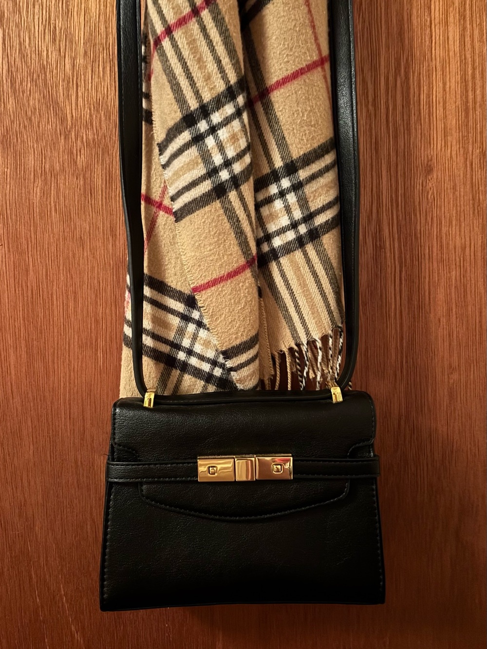 Time and Tru Black Crossbody Bag with Gold-Tone Lock